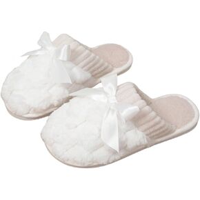 ديكور القوس Oyoangle Women Women Close Toe Slippers Slippers Flat Plush Home Slippers Indoor Bedroom Dark Comfy Slide Slippers in Kuwait