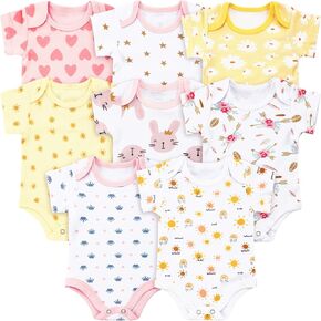 8 Pcs Preemie Bodysuits Cotton Short Sleeve Preemie Layette Sleepers Premature Baby Clothes for NICU Preemie Girls Boys Baby Shower Gifts