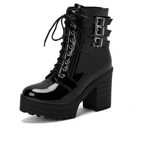 منصة أزياء Mfairy Womens مكتنزة كعب براءات اختراع أحذية جلدية in Kuwait