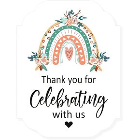 2.4 Inch Boho Thank You for Celebrating with Us Sticker,Boho Rainbow Baby Shower Thank You Stickers,Boho Baby Shower Theme Supplies Favors Labels Decorations for Kids(80 PCS)