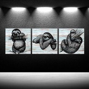 iKNOW FOTO 3pcs Cute Baby Animal Sloth Canvas Prints Woodland Animals Art Print Wall Painting Home Décor Collection Minimal Sloth Painterly for Baby Kids Nursery Room Decor