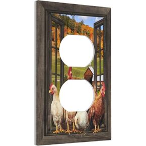 Farm Chicken Country Farmhouse Window 1 Gang Electrical Outlet Covers Single Duplex Wall Plate Decorative Receptacle Light Switch Cove for Bathroom Bedroom Decorate