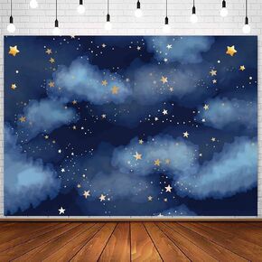 Stars Backdrop Night Sky Backdrop Twinkle Little Star Photography Background Blue Themed Happy 1st Birthday Party Banner Newborn Baby Shower Child Kids Portrait Photo Studio Props 7x5FT Vinyl