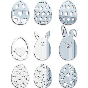 9pcs Easter Eggs Wall Stickers Decals Silver Heart Mirror Wall Decor for Bedroom Living Room DIY Decoration (Silver)