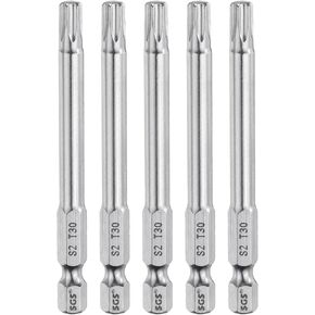 HARFINGTON 5pcs T30 Torx Bit 1/4" Hex Shank 3" Long S2 Steel Magnetic Tamper Resistant Star Bits Torx Head with Hole Industrial Grade for Driver Drill Bits Remove Fastening Screws