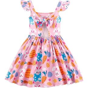 Toddler Girls Dresses Kids Summer Clothes Ruffle Sleeve Back Bowknot Dress Baby Backless Party Sundress 2-7 Years