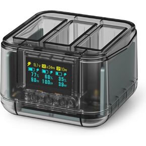 SYMIK Battery Charger for DJI Osmo Action 5 Pro, 24W OLED Screen Intelligent Charger Triple Slot Fast Charging Hub for for DJI Action 5 Pro 4 3 Battery Accessory, Shows Battery Level (Charger Only)