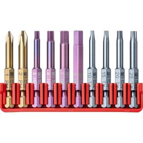 PB Swiss Tools Phillips Hex Torx Bit Block PB E6.700 CN | 100% Swiss Made | 10-Piece Bit Set with Long E6 1/4" Color Coded PrecisionBits