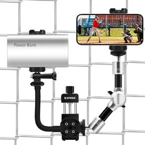 Metal Dual Phone Fence Mount Compatible for GoPro/Mevo Start Fence Holder Compatible for DJI Action/Osmo Pocket 3/2/Insta360/ for Pocket Radar Game Changing Kit Recording Baseball Softball Tennis