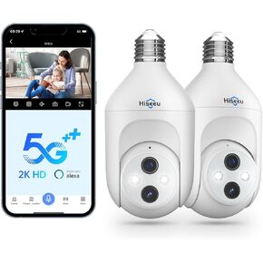 Hiseeu Dual Lens 10X Zoom 3MP Light Bulb Security Camera Indoor 5G& 2.4GHz WiFi,AI Human Detection,Motion Tracking,Two-Way Talk,Color Night Vision,Siren Alarm,24/7 Recording,Compatible with Alexa