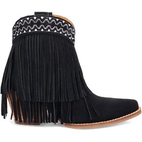 Dingo Womens Tapadero Southwest Fringe Snip Toe Casual Boots Mid Heel 2-3" - Black