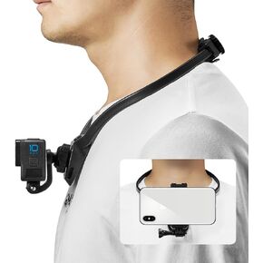 POV VLOG Neck Holder Mount for Gopro Smartphone,360° Rotation Neck Mount Chest Holder with Shoulder Strap for Phones Gopro 12 11 10 9 8 7 Insta360 OSMO Action AKASO Action Cameras