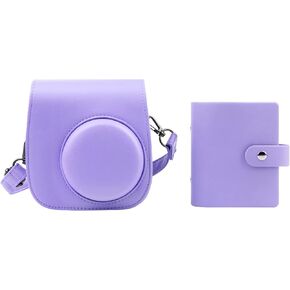 Protective Camera Case for Fujifilm Instax Mini 11 12 9 Instant Camera with Instax Mini Album, Photo Album for Fujifilm Instax Mini Camrea, PU Leather Bag Cover with Removable Adjustable Strar (Purple)
