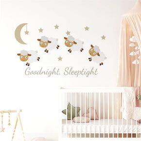 Good Night Lamb Sleep Sheep Wall Stickers, sacinora Moon Stars Cartoon Animal Wall Decals Removable Vinyl Peel and Stick for Kids Baby Nursery Children’s Room Bedroom Art Home Decorations