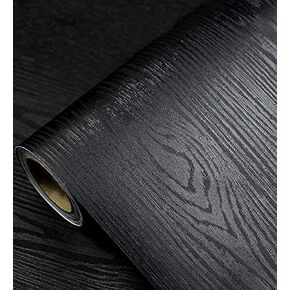 Black Wallpaper - Wood Peel and Stick Wallpaper – Black Wood Self-Adhesive & Removable Wallpaper for Countertop Furniture Kitchen Wall, Realistic Wood Sensation, Easy to Clean, 17.7" × 118" Vinyl