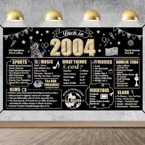 Eiurteao 21st Birthday Decorations Back in 2004 Banner Backdrop for Men Women, Black Gold Happy 21st Birthday Sign Poster Party Supplies, Twenty-one Bday Photo Background Decor for Indoor Outdoor