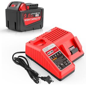 18V 9Ah WK1890 Lithium Battery N12-18C 12/18V 3A Battery Charger Combo Compatible with Milwaukee 48-11-2420 48-11-2440 48-11-1815 48-11-1820 48-11-1840 48-11-1850 48-11-2401 48-11-1890