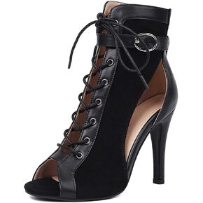 Women's Dance Heels Peep Toe Ankle Dance Boots Lace-up Jazz Ballroom Salsa Shoes