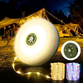 Camping String Lights, 4 in 1 Quick Storage 32.8FT Rechargeable Tent Lights String with 8 Lighting Modes, Hanging Waterproof Portable LED Lamp for Outdoor Patio Awning Garden Party Essentials