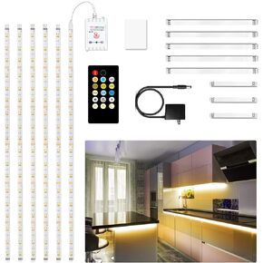 DAYBETTER Under Cabinet Lights, 6 PCS Under Cabinet Lighting with Remote, Dimmable LED Strip Lights for Bedroom, LED Lights for Kitchen Cabinet, Counter Shelf 2700K-6500K Warm to Daylight White, 9.8ft