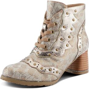 Spring Step L'Artiste Haisley Women's Glamorous Bootie - Crystals & Metallic Studs, Eye-Catching Lace-Up Ankle Boots