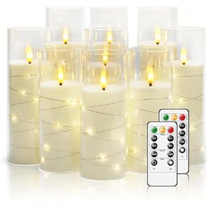 Flickering Flameless LED Candles,Battery Operated Candles 9 Pcs with Embedded Star String,Acrylic LED Pillar Candles with Remote,Suitable for Home Decoration to Create an Atmosphere（White）