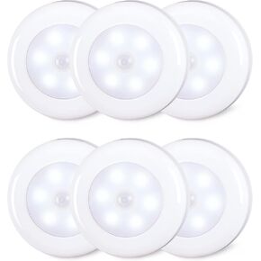 STAR-SPANGLED 6 Pack 2.8" Motion Sensor Lights Indoor AAA Battery Operated, Stick on LED Puck Light for Stairs, Under Cabinet, Closet, Cool White