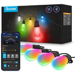Govee Smart Outdoor String Lights H7021, RGBIC Warm White 96ft (2 Ropes of 48ft) LED Bulbs for Valentine's Day Gifts, WiFi Patio Lights Work with Alexa, Google, APP Control, IP65 Waterproof