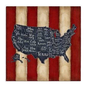 Stupell Industries United States Map Red White Blue Canvas Wall Art, 30 x 30, Design by Artist Jennifer Pugh