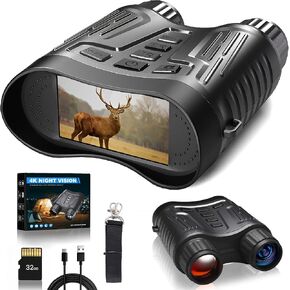 4K Night Vision Binoculars - Rechargeable Night Vision Goggles, 3.2'' Digital Infrared Night Vision can Save Photo and Video with 32GB Memory Card