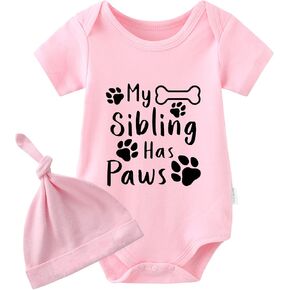 YSCULBUTOL Baby Twins Bodysuits My Sibling Has Paws Infant Baby Clothes Unisex Twin Outfits Romper With Hat