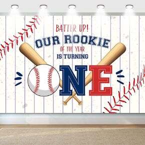 Baseball 1st Birthday Decoration, My Rookie Year Banner Backdrop for Boys Baby First Birthday Party Decor, Baseball Rookie of The Year Decoration, 71x47inch Baseball One Year Old Decor