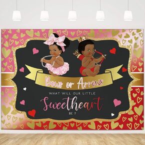 MEHOFOND 7x5ft Valentine Gender Reveal Backdrop Bows or Arrow What Will Our Little Sweetheart Be Gender Reveal Photography Background Baby Shower Valentine's Day Gender Reveal Party Decorations Banner
