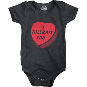 I Tolerate You Baby Bodysuit Funny Valentines Day Candy Heart Graphic Jumper