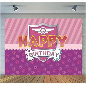 Pink Dog Birthday Backdrop Paw Print Happy Birthday Banner Decorations Background for Girls Puppy Dog Birthday Party Supplies 7x5ft