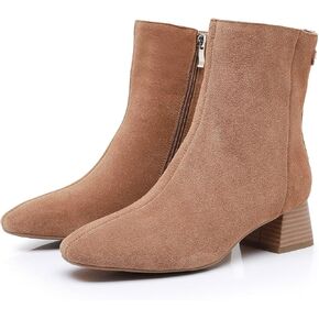 Womens Ankle Boots Fashion Cow Leather suede boots Pointed Toe Boots Chunky Stacked Mid Heel Short Boots Water Resistant Leather Boots