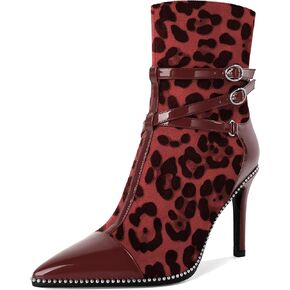 SAMMITOP Womens High Heel Ankle Boots Pointed Toe Sexy Stiletto Buckle Strap Zipper Booties Silver Beaded Fall Winter Short Boots Dress Shoes 4 Inch