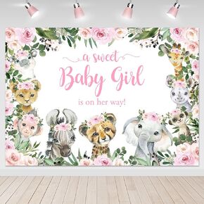 Mocsicka Girl Safari Baby Shower Backdrop jungle حيوانات حلوة طفلة