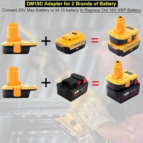 DM18D Battery Converter Compatible with Milwaukee M-18 18V Battery and Compatible with DeWalt 20V Max Li-ion Battery for 18V XRP Cordless Tools (Drills, Sanders, etc), Replaces DCA1820 Adapter in Saudi Arabia