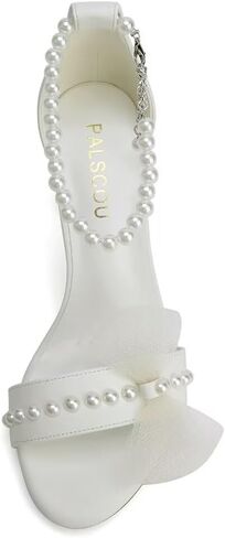 Block Heel Wedding Sandals Bridal Shoes Wedding Shoes for Bride Pearl Heels with Bow in Kuwait