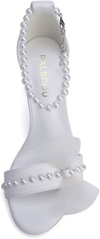 Block Heel Wedding Sandals Bridal Shoes Wedding Shoes for Bride Pearl Heels with Bow in Kuwait