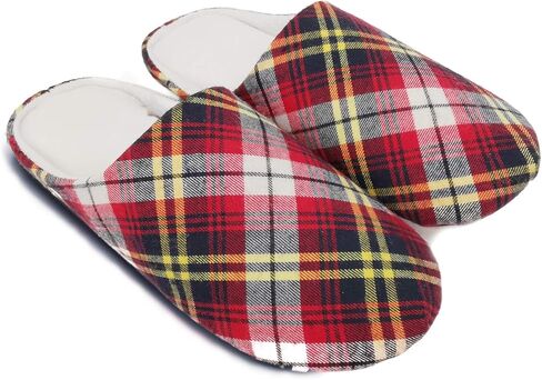 ofoot Mens & Womens Cotton Memory Foam House Slippers Bedroom Slip On Shoes Tartan Plaid Retro Style Anti Skid Rubber Outsole in Saudi Arabia