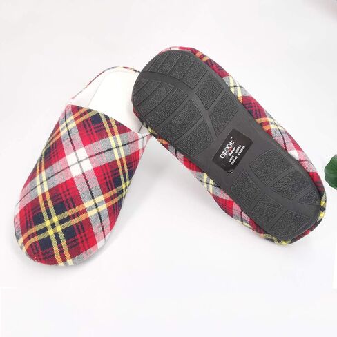 ofoot Mens & Womens Cotton Memory Foam House Slippers Bedroom Slip On Shoes Tartan Plaid Retro Style Anti Skid Rubber Outsole in Saudi Arabia