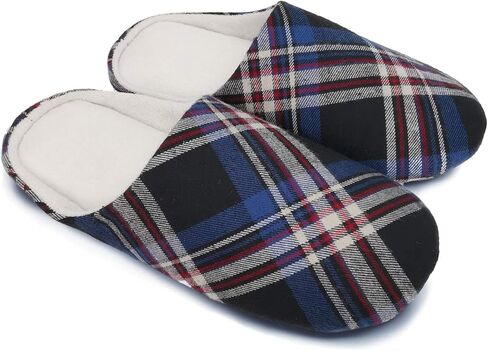 ofoot Mens & Womens Cotton Memory Foam House Slippers Bedroom Slip On Shoes Tartan Plaid Retro Style Anti Skid Rubber Outsole in Saudi Arabia