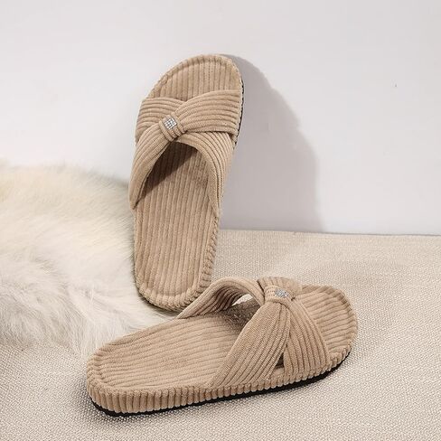 Slippers for Women Memory Foam Corduroy Bow Crossbands Slide Slipper Shoes House Bedroom Comfy Trendy Gift Slippers in Kuwait