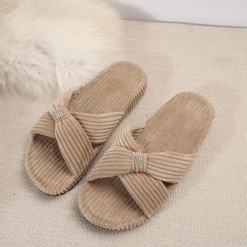 Slippers for Women Memory Foam Corduroy Bow Crossbands Slide Slipper Shoes House Bedroom Comfy Trendy Gift Slippers in Kuwait
