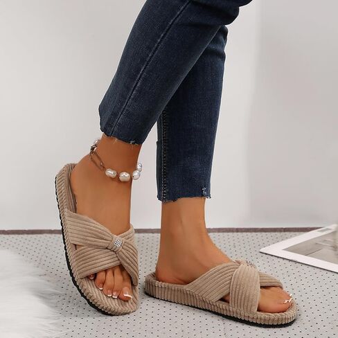 Slippers for Women Memory Foam Corduroy Bow Crossbands Slide Slipper Shoes House Bedroom Comfy Trendy Gift Slippers in Kuwait