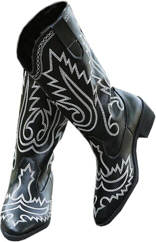 Uoqapre Western Cowgirl Cowboy Boots للنساء أو السيدات ، كعب مكتنز منتصف العجل في الكاحل المدببة الجوارب القصيرة in Kuwait