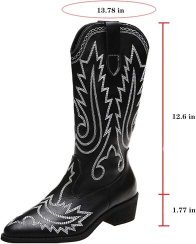 Uoqapre Western Cowgirl Cowboy Boots للنساء أو السيدات ، كعب مكتنز منتصف العجل في الكاحل المدببة الجوارب القصيرة in Kuwait