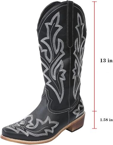 Uoqapre Western Cowgirl Cowboy Boots للنساء أو السيدات ، كعب مكتنز منتصف العجل في الكاحل المدببة الجوارب القصيرة in Kuwait